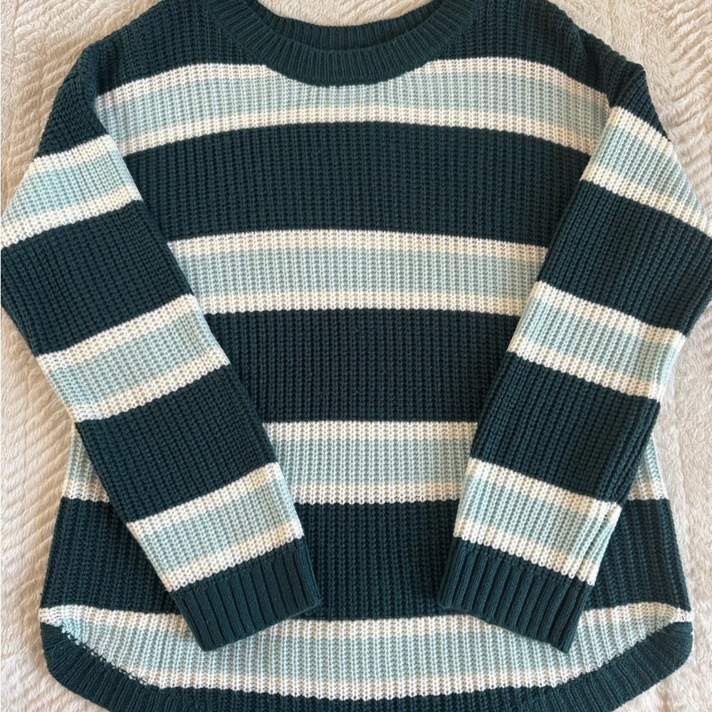 SO Women's Teal and White Striped Sweater